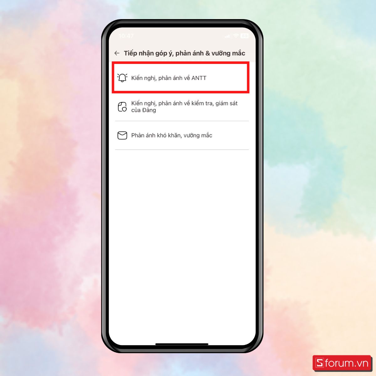 Chọn Kiến nghị, phản ánh về ANTT