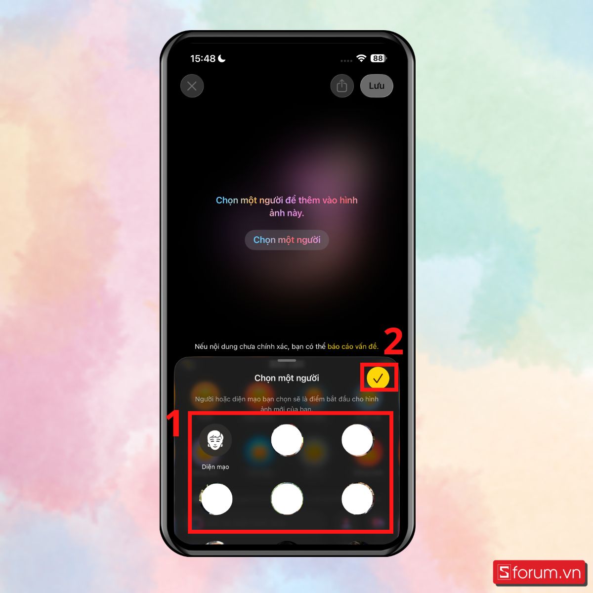 Cách sáng tạo không giới hạn với tính năng Playground AI trên iPhone - Bạn chọn một người muốn dùng làm AI tạo ảnh, nhấn dấu tích
