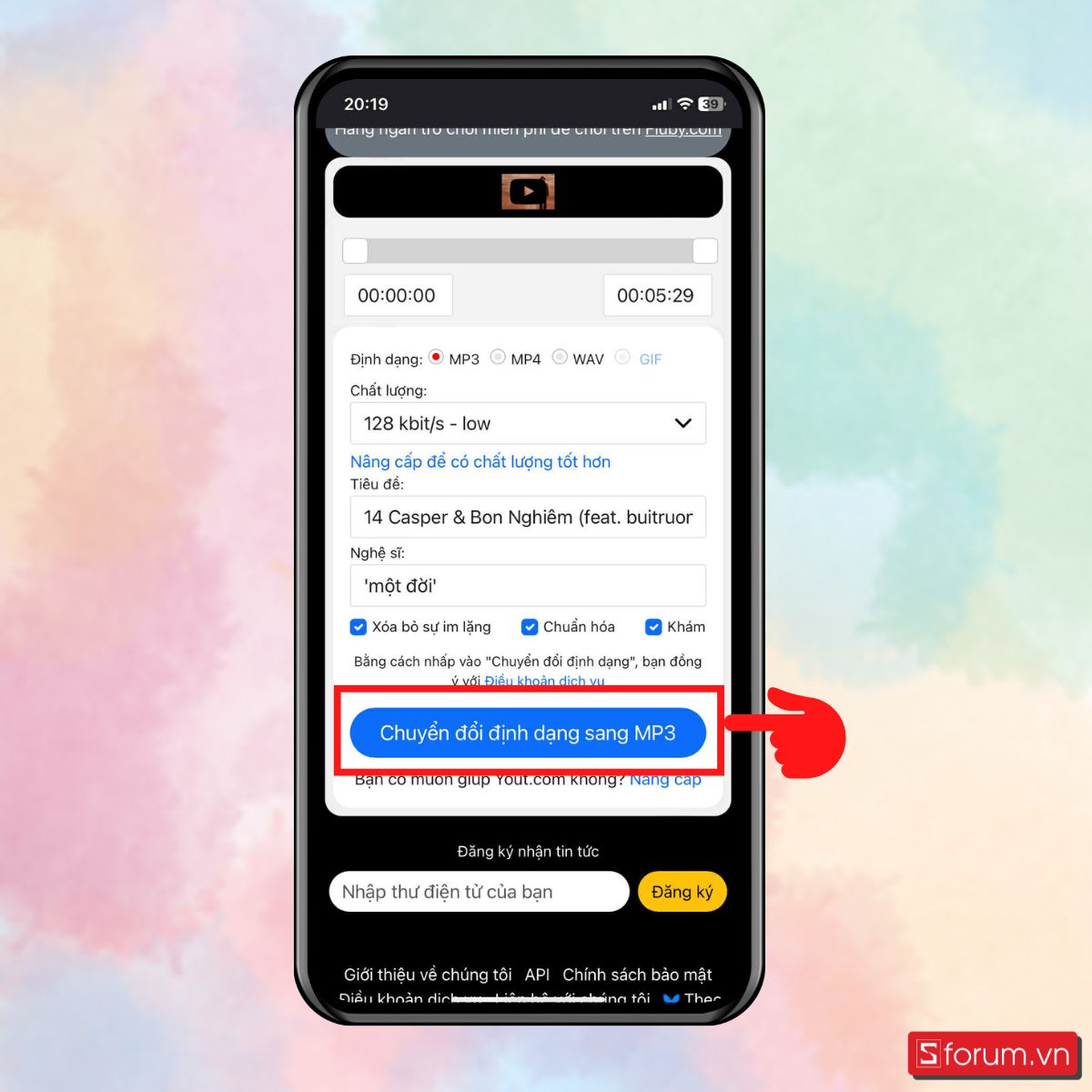 Bước 3: Chọn chuyển đổi định dạng sang MP3