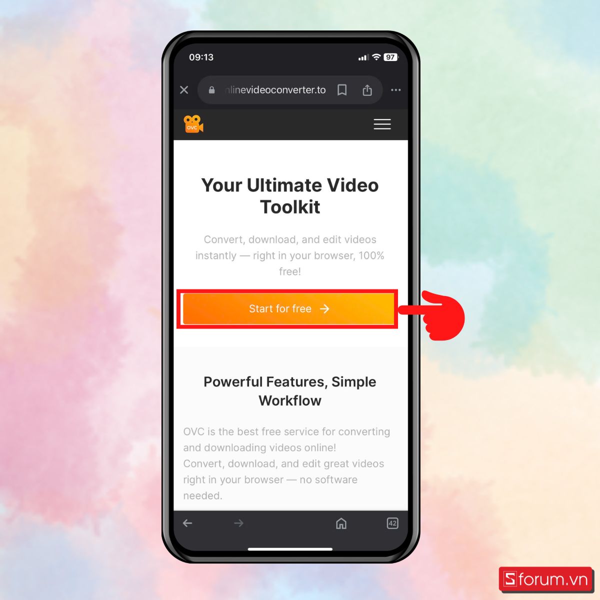 Bước 2: Truy cập website OnlineVideoConverter, chọn Start for free.