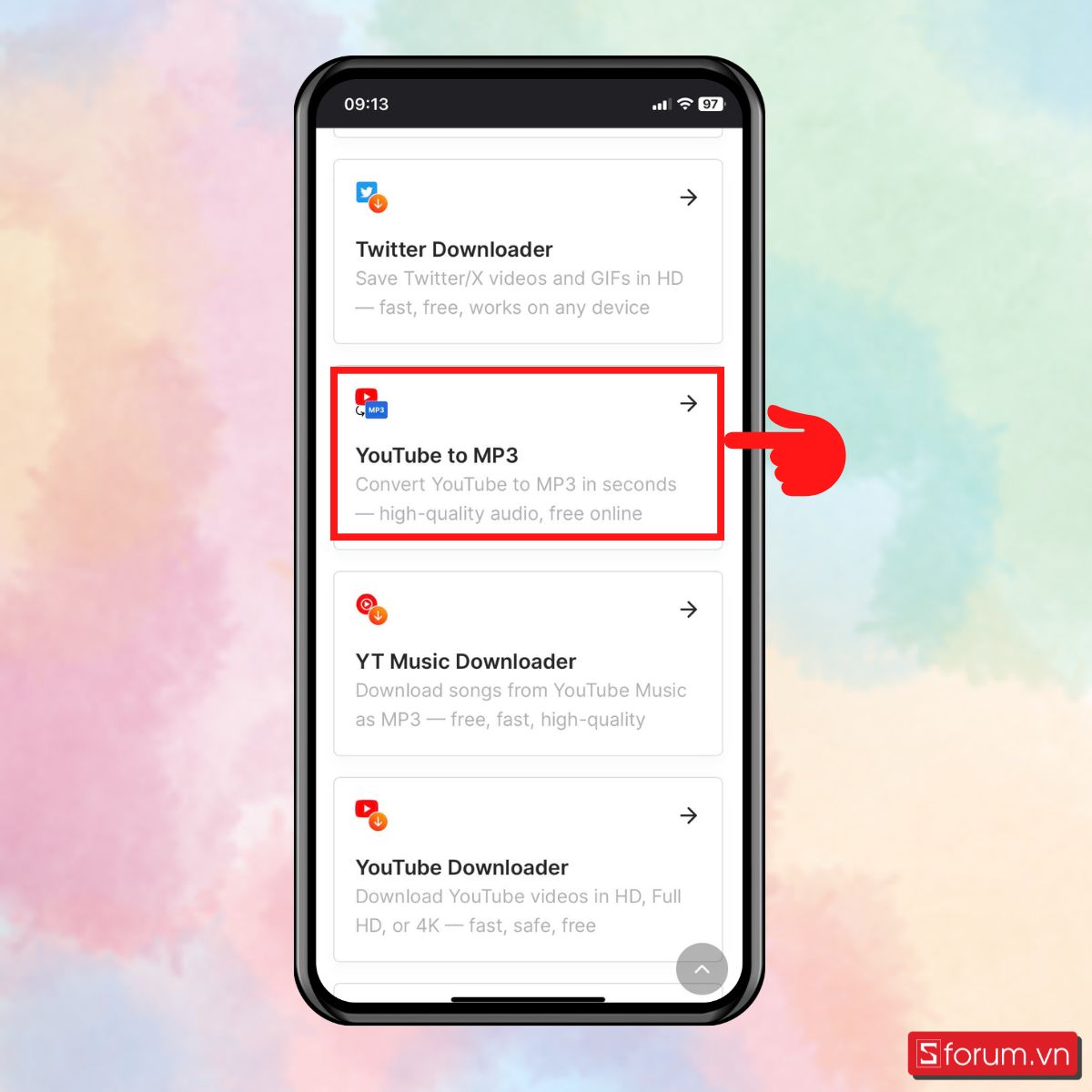 Bước 3: Chọn Youtube to MP3.
