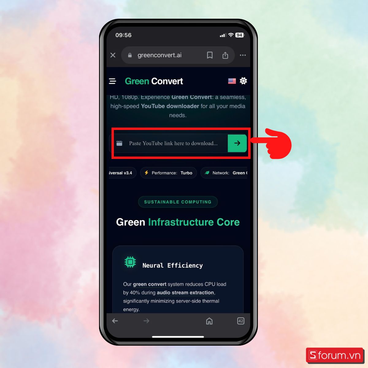 Bước 2: Truy cập trang Green Convert, dán link video vào ô nhập URL trên trang web.