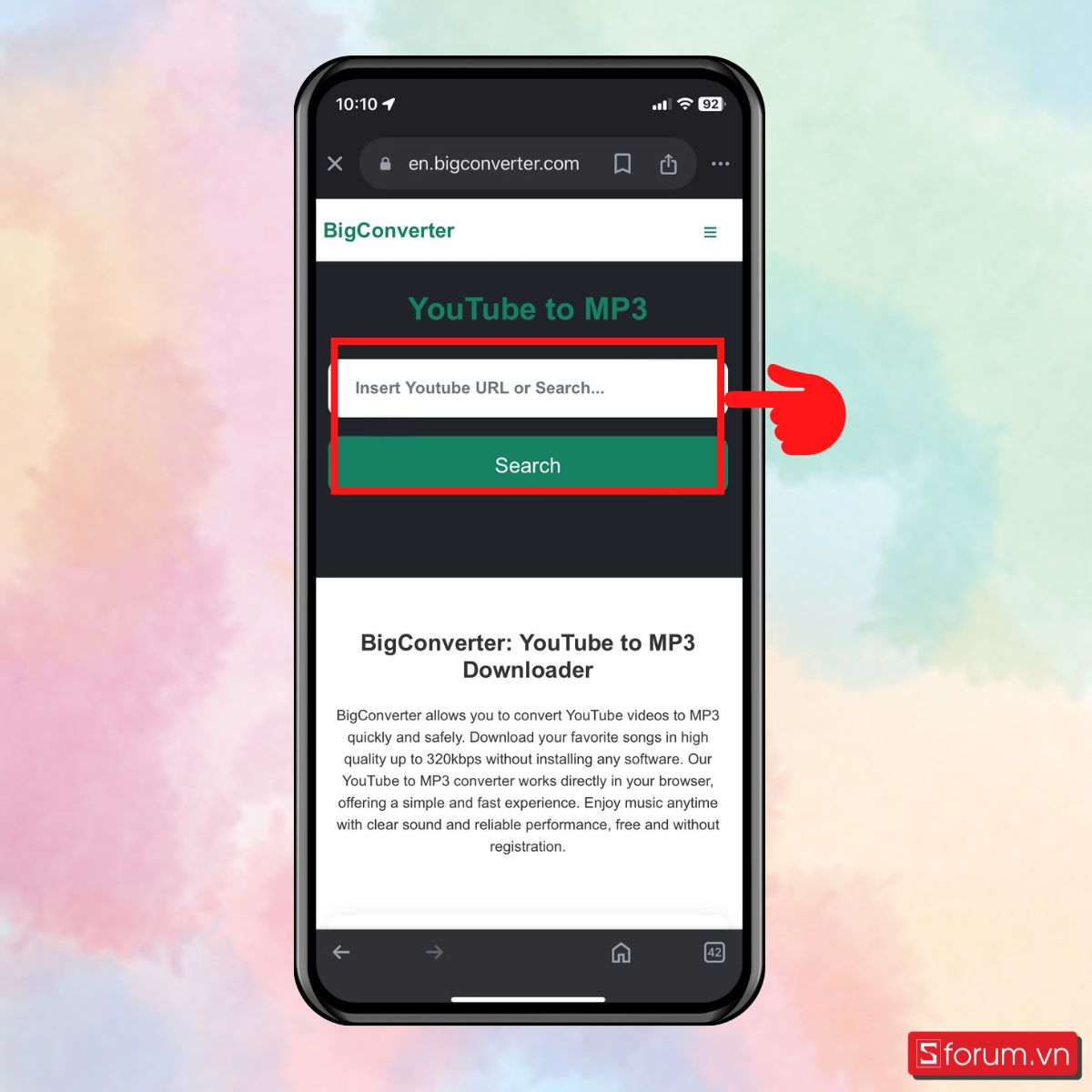 Bước 2: Dán link video và nhấn chọn Search.