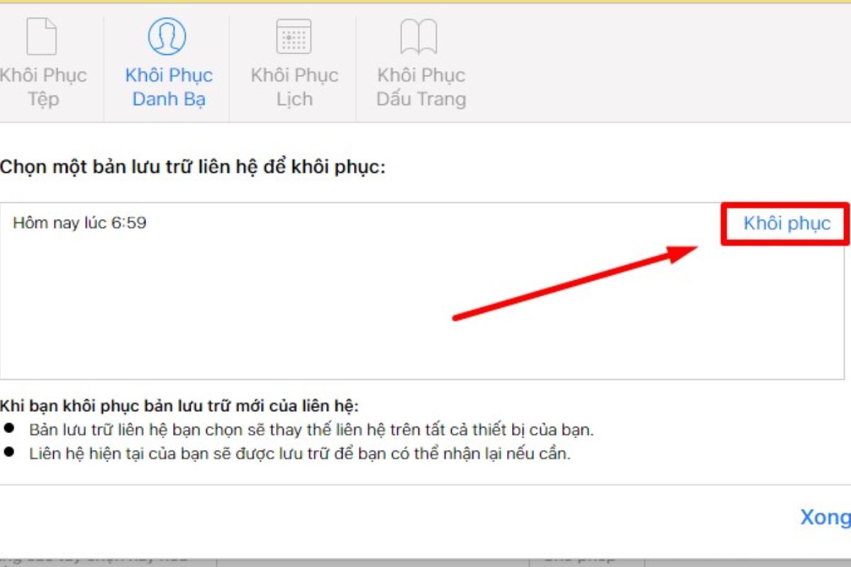 Lấy lại danh bạ bị mất số qua iCloud - bước 4