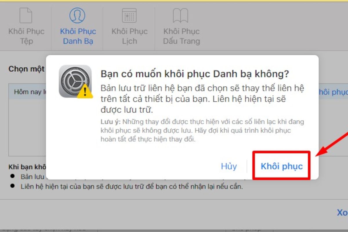 Lấy lại danh bạ bị mất số qua iCloud - bước 5