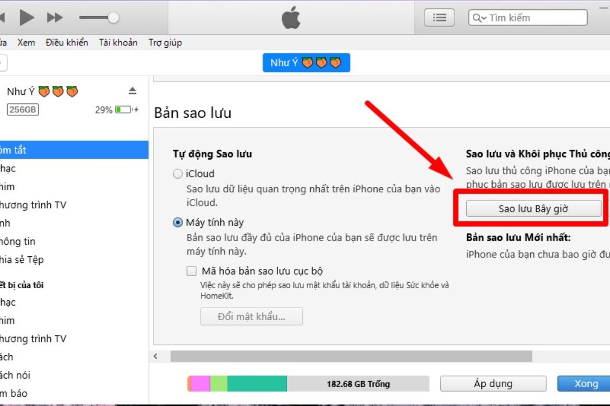 Lấy lại danh bạ bị mất số qua iTunes - cách sao lưu - bước 2