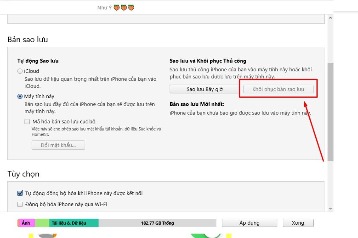 Lấy lại danh bạ bị mất số qua iTunes - cách khôi phục - bước 2