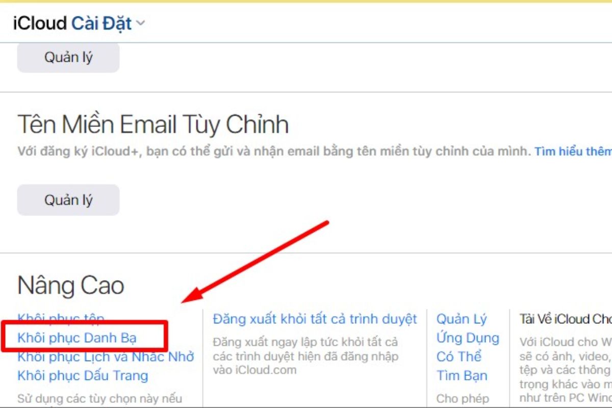 Lấy lại danh bạ bị mất số qua iCloud - bước 3