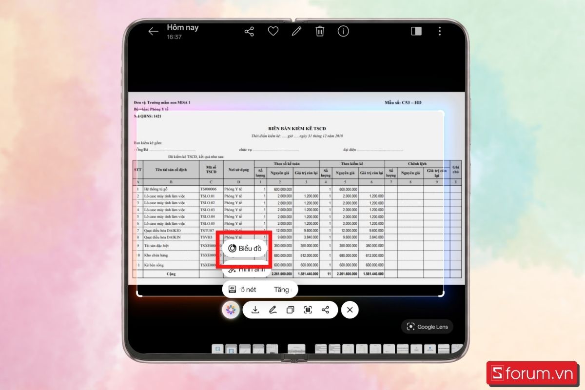 Nhấn chọn Biểu đồ để AI tiến hành phân tích