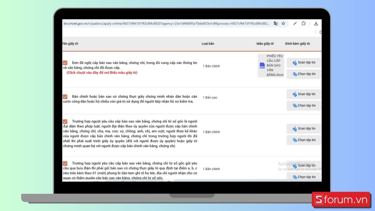 Tải hồ sơ lên hệ thống