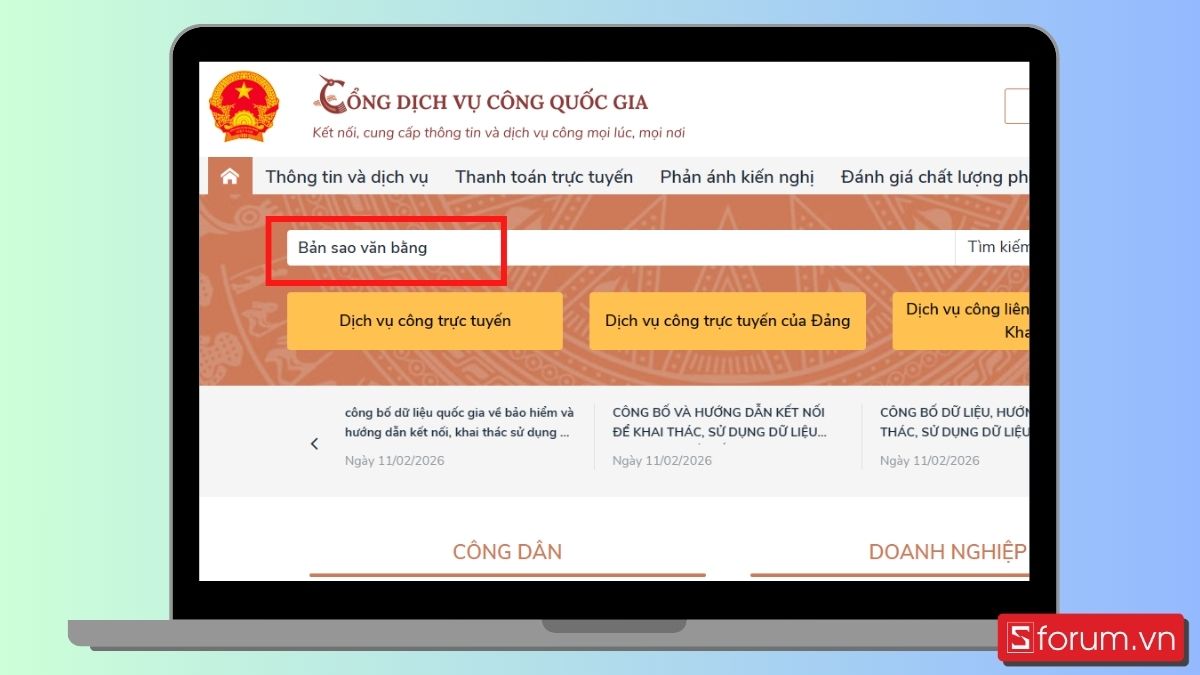 Truy cập Cổng Dịch vụ công quốc gia