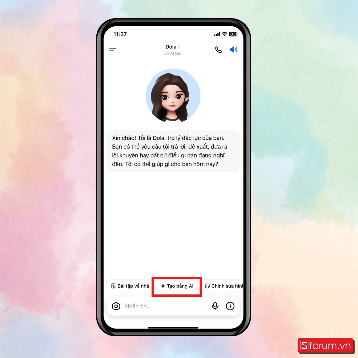 Bước 2: Chọn Tạo bằng AI.