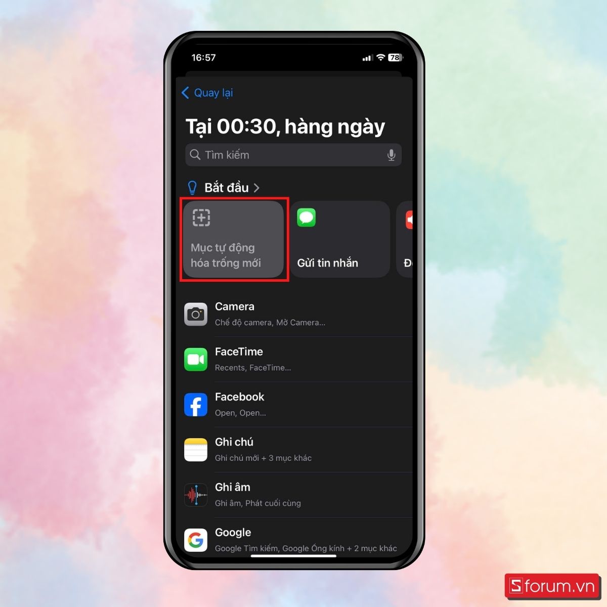 Bước 5: Thêm Mục tự động hóa trống mới.