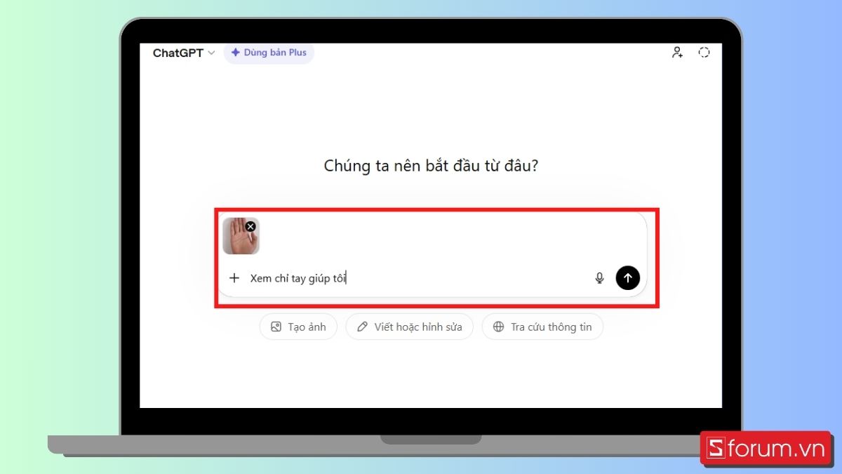Bước 3: Nhập yêu cầu xem chỉ tay.