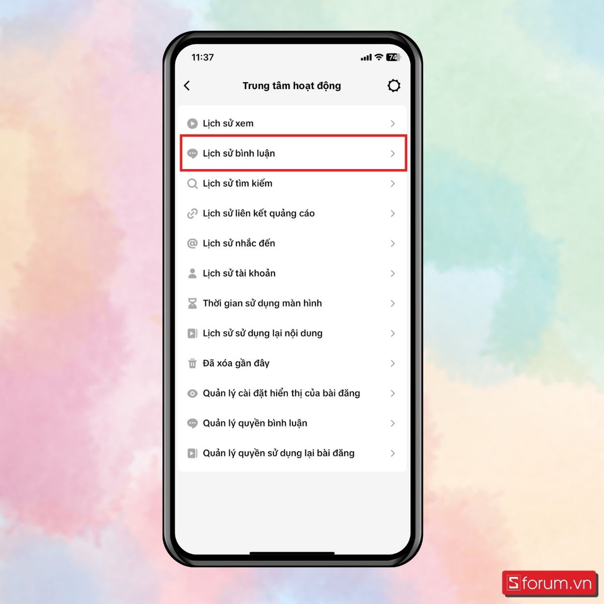 Bước 3: Mở lịch sử bình luận.