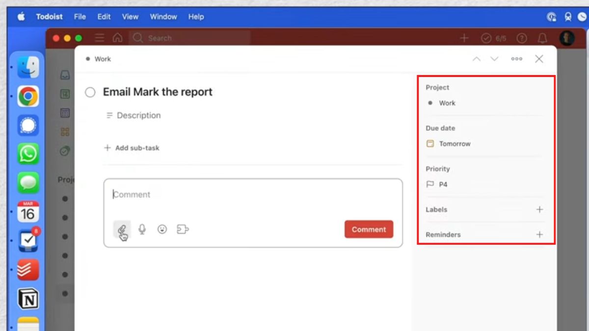 Tùy chọn các chức năng của task