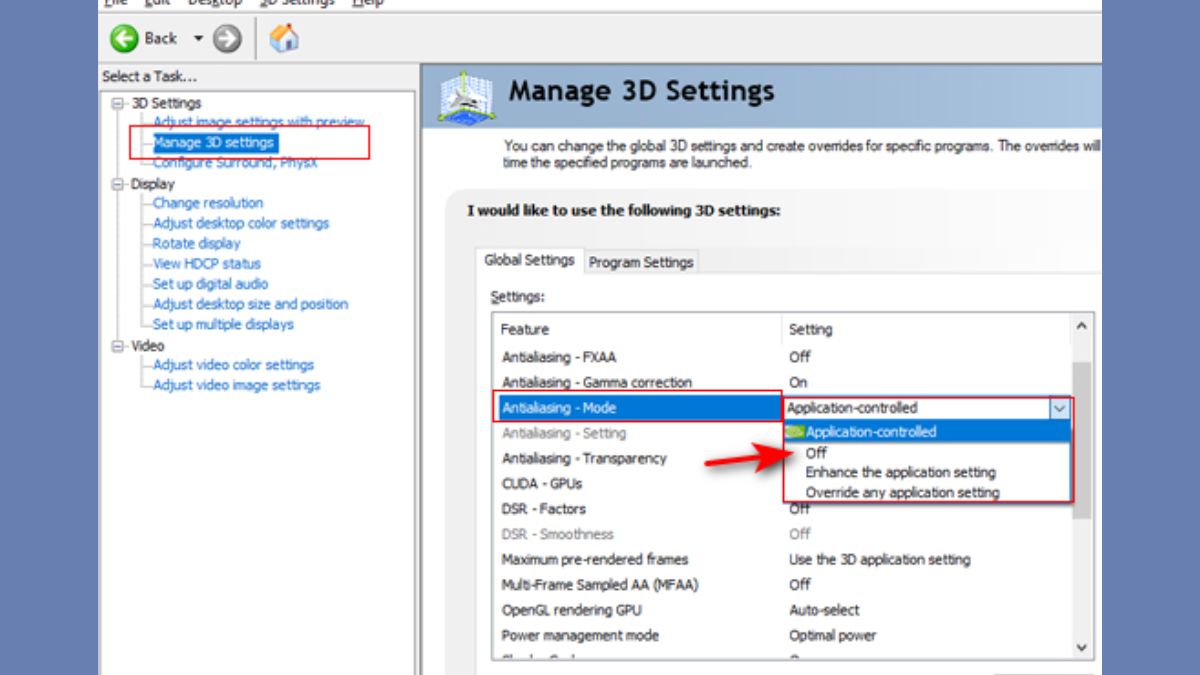 Tối ưu Card Nvida Win 11 với thiết lập nâng cao Antialiasing Mode