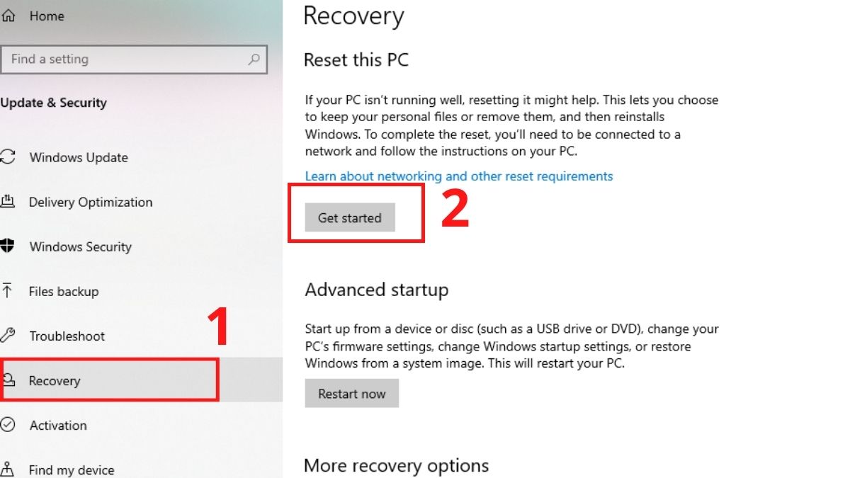 Hướng dẫn các bước Reset máy tính - Bước 2