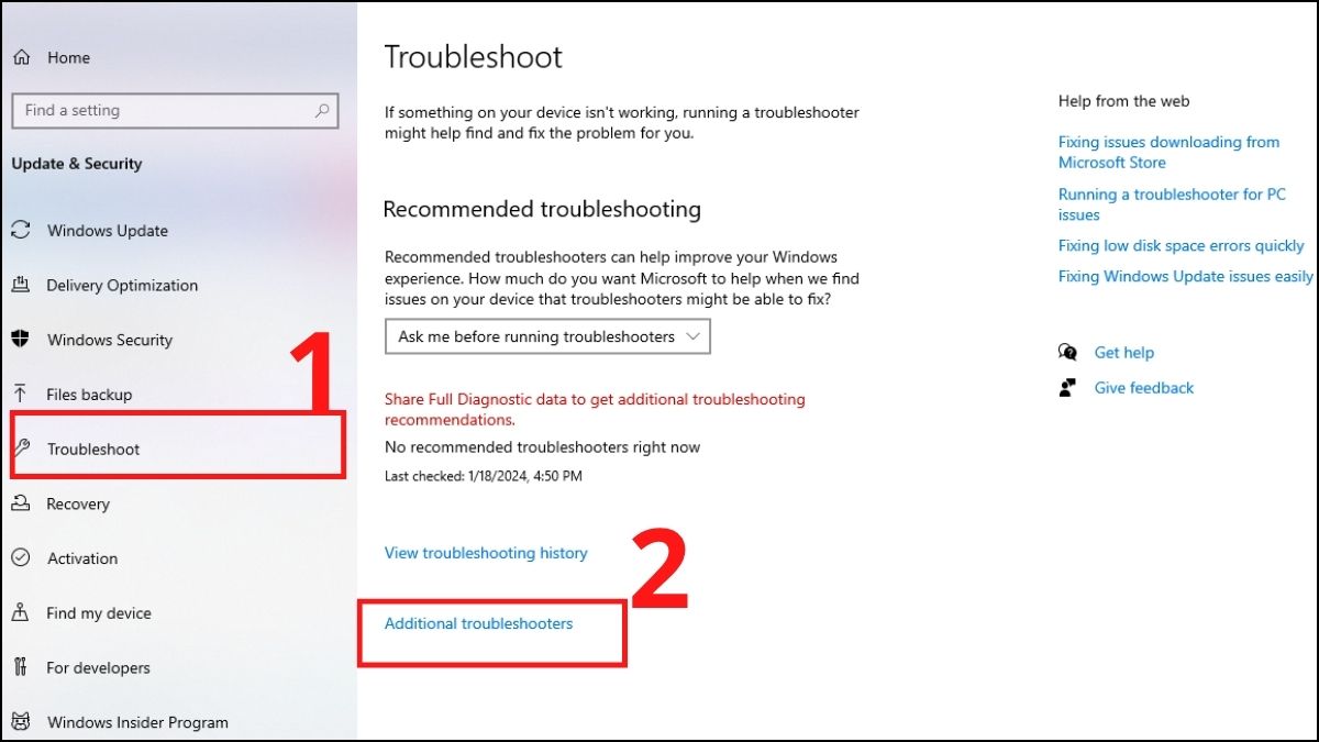 khắc phục lỗi Your device is missing important security and quality fixes bằng Chạy Windows Update Troubleshooter - Bước 2