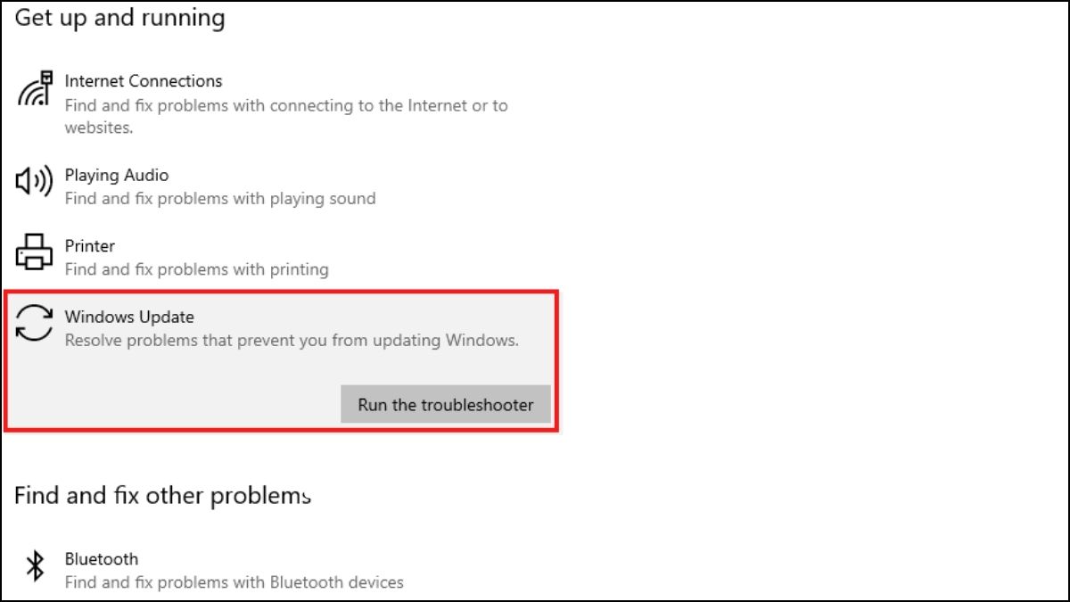 khắc phục lỗi Your device is missing important security and quality fixes bằng Chạy Windows Update Troubleshooter - Bước 3