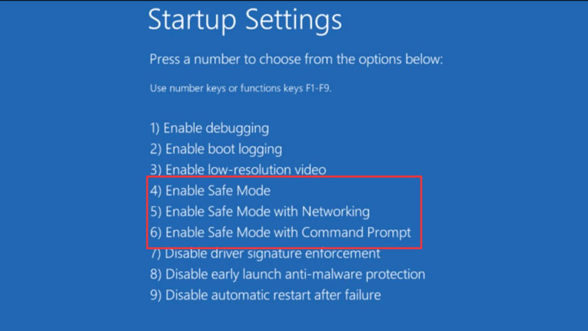sửa lỗi Your device ran into a problem and needs to restart bằng khởi động máy ở chế độ safe mode - bước 7