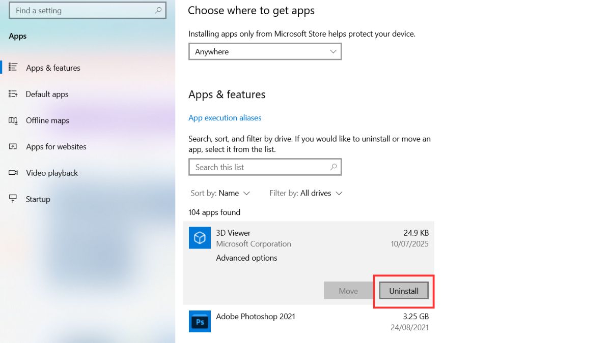sửa lỗi Your device ran into a problem and needs to restart bằng gỡ cài đặt phần mềm - bước 3
