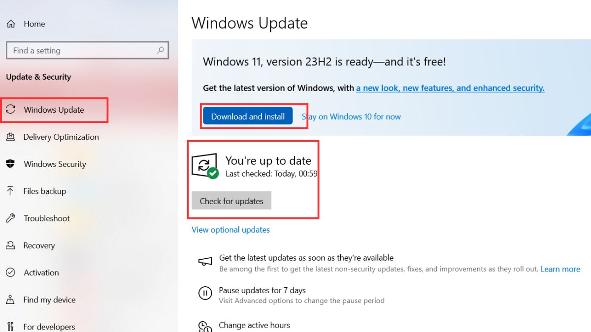 sửa lỗi Your device ran into a problem and needs to restart bằng cập nhật windows - bước 2