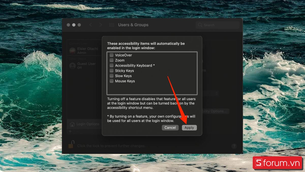 bật bàn phím ảo Macbook bằng users & groups bước 7