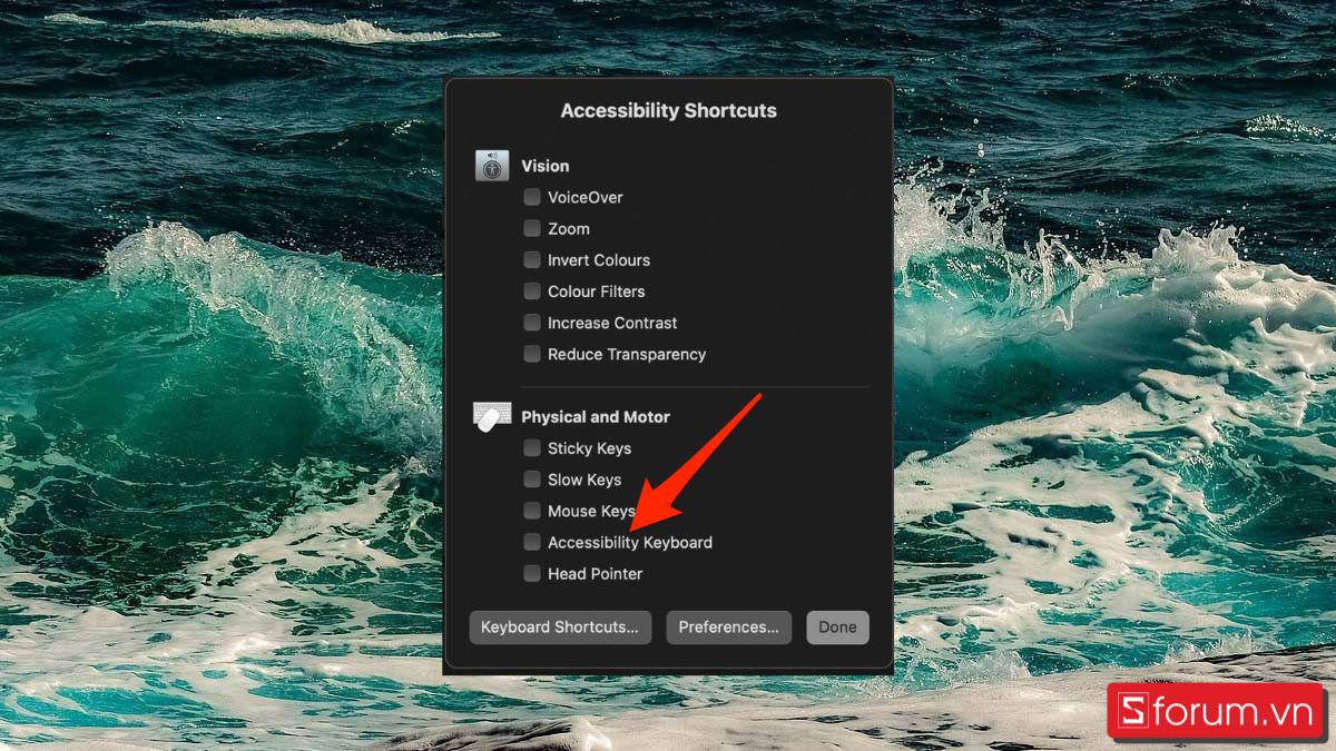 bật bàn phím ảo Macbook bằng phím tắt bước 2