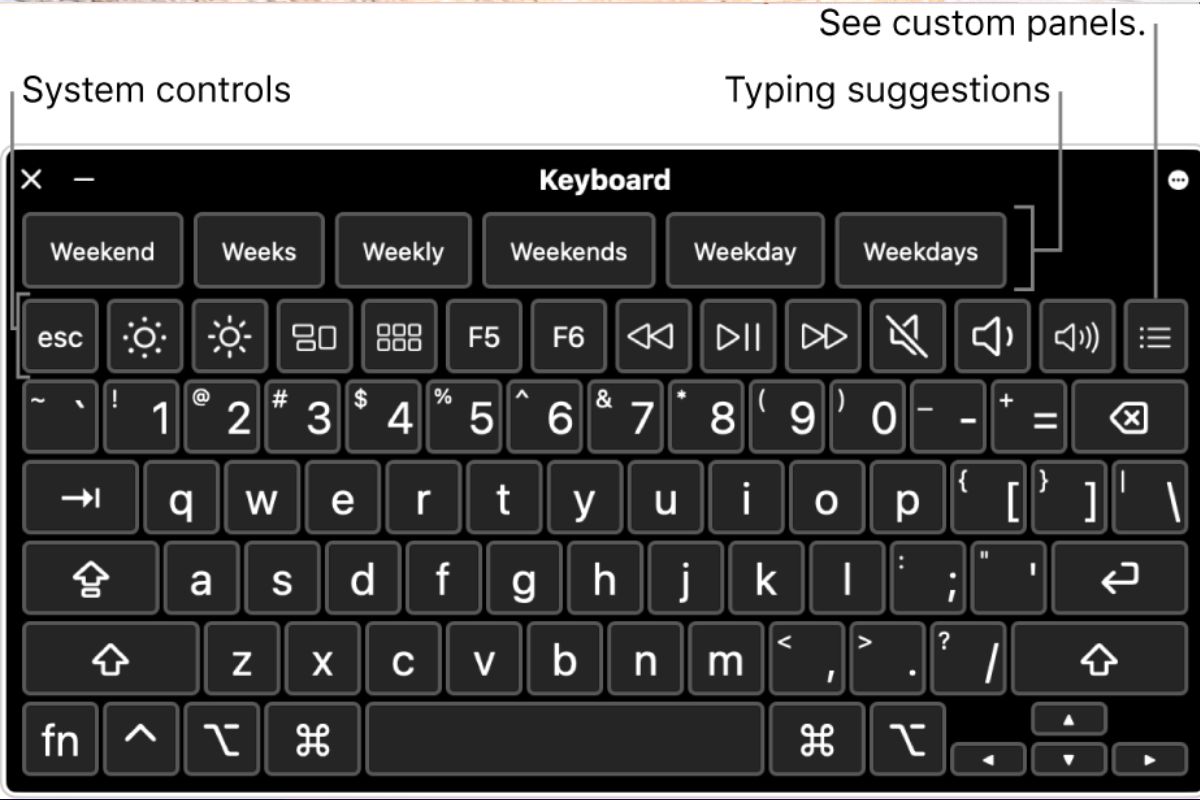 cách sử dụng bàn phím ảo MacBook - hiển thị các mục khác trong bàn phím ảo