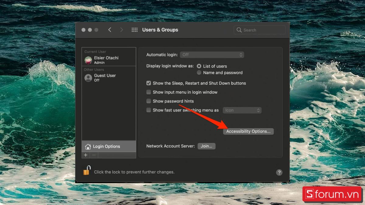 bật bàn phím ảo Macbook bằng users & groups bước 5