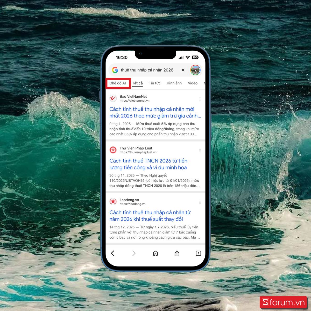 Vào chế độ AI khi tìm kiếm