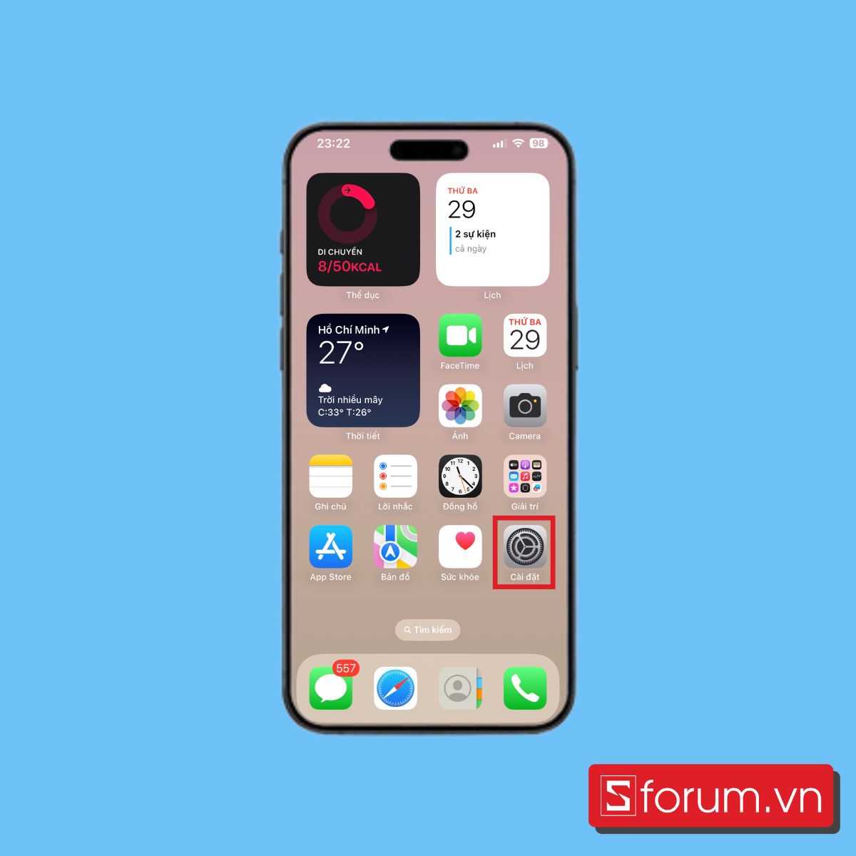 Truy cập vào phần Cài đặt