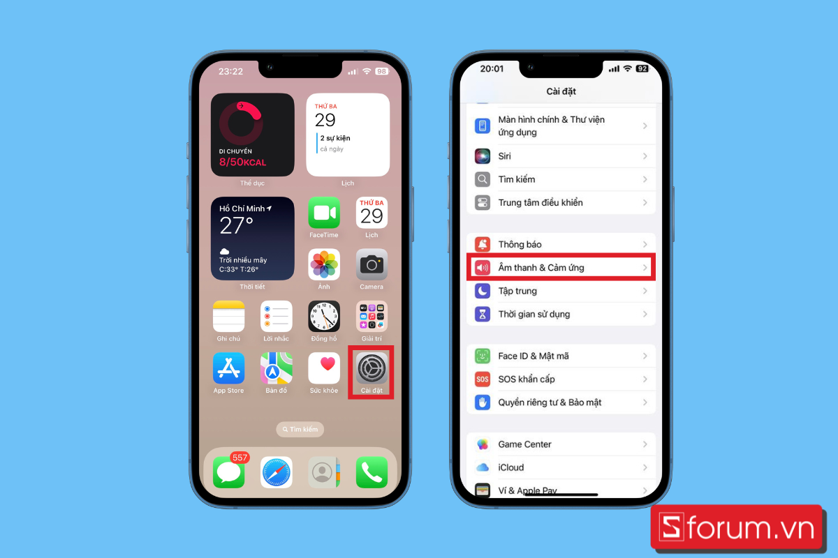 cách bật chế độ rung iPhone Tuỳ chỉnh chế độ rung cảnh báo mặc định bước 1