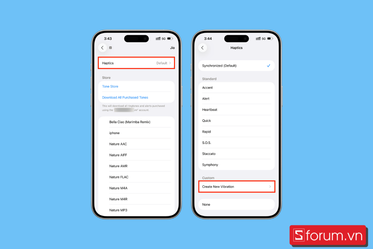 chọn tạo kiểu rung để thực hiện cách bật chế độ rung iPhone trên iphone