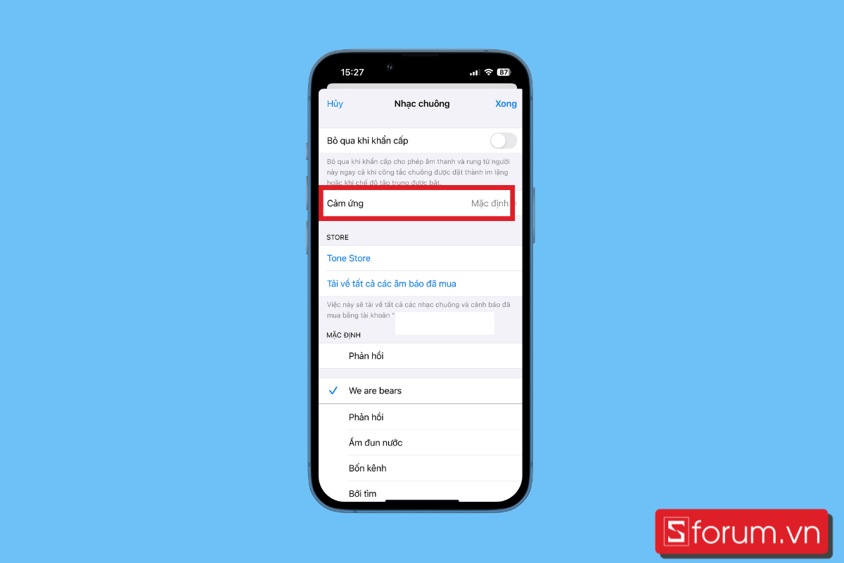 chọn cảm ứng để thực hiện cách bật chế độ rung iPhone