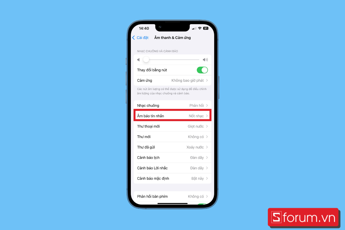 chọn âm báo tin nhắn để điều chỉnh chế độ rung trên iMessage