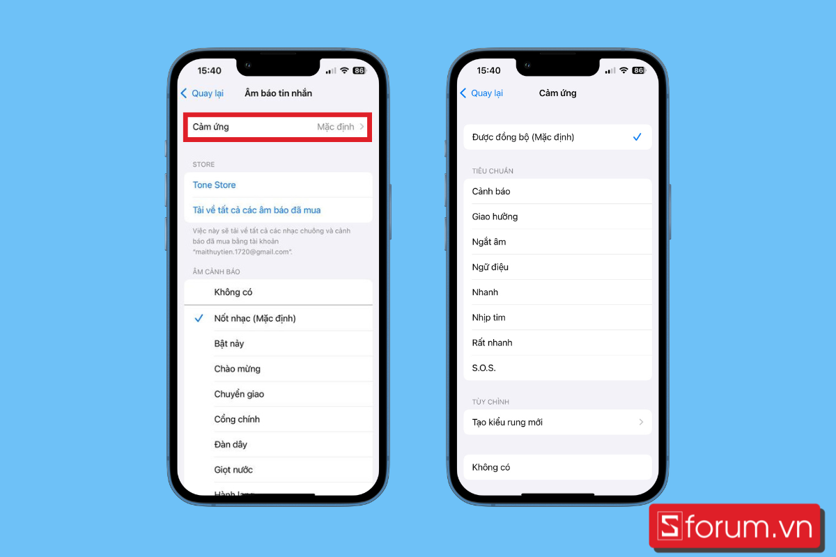 chọn kiểu rung muốn thay đổi để điều chỉnh chế độ rung trên iMessage