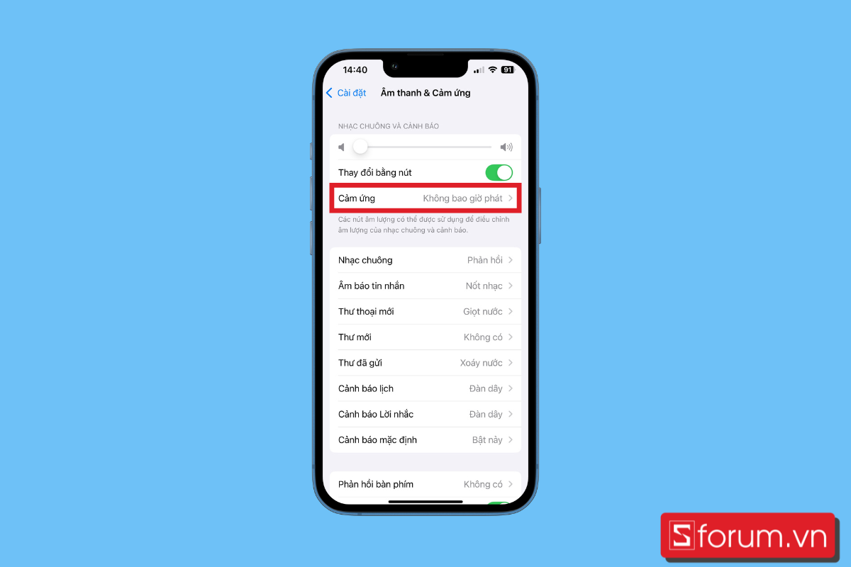 Nhấn vào cảm ứng để thực hiện cách bật chế độ rung iPhone