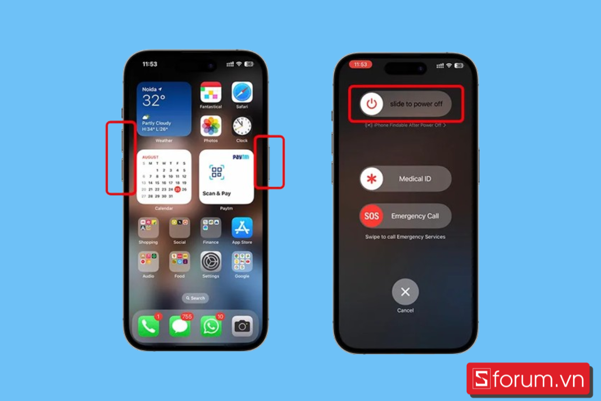 Khởi động lại iPhone để thực hiện cách bật chế độ rung iPhone