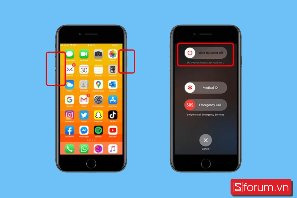 Khởi động lại iPhone để thực hiện cách bật chế độ rung iPhone trên iphone có nút home