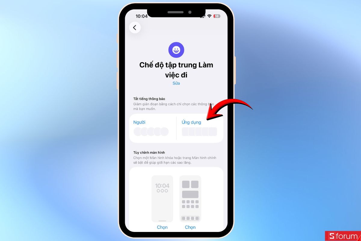 Sau đó chọn Ứng dụng để tùy chỉnh tiếp