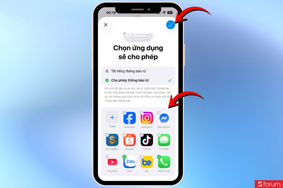 Chọn ứng dụng rồi nhấn vào dấu tích