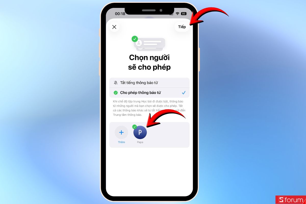 Thêm người sau đó nhấn vào chữ Tiếp