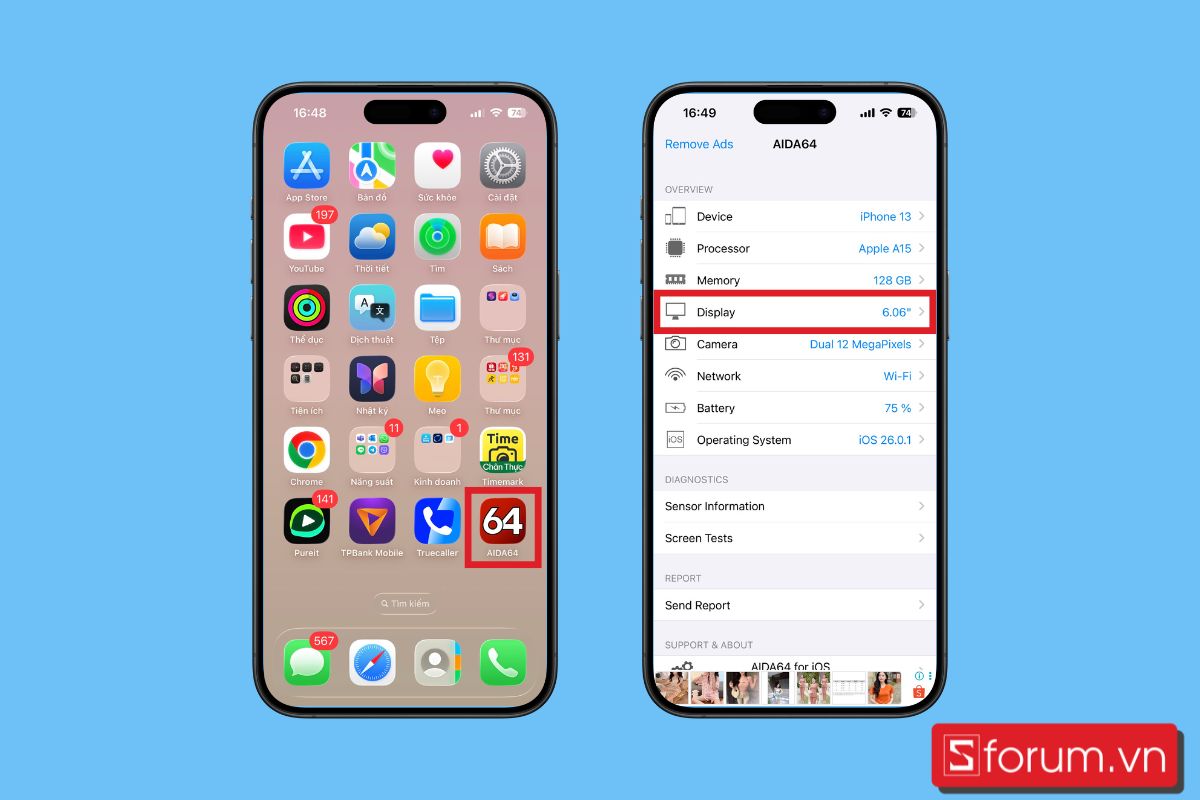 Mở ứng dụng và tìm đến mục Display