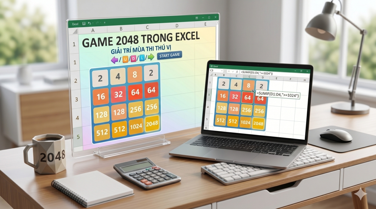 Game 2048 trên Excel cho sĩ tử