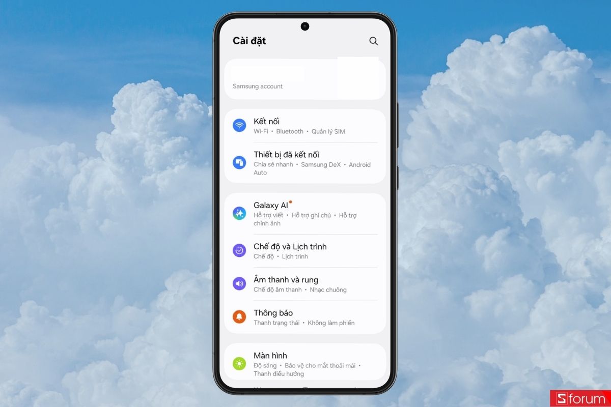 Truy cập vào cài đặt