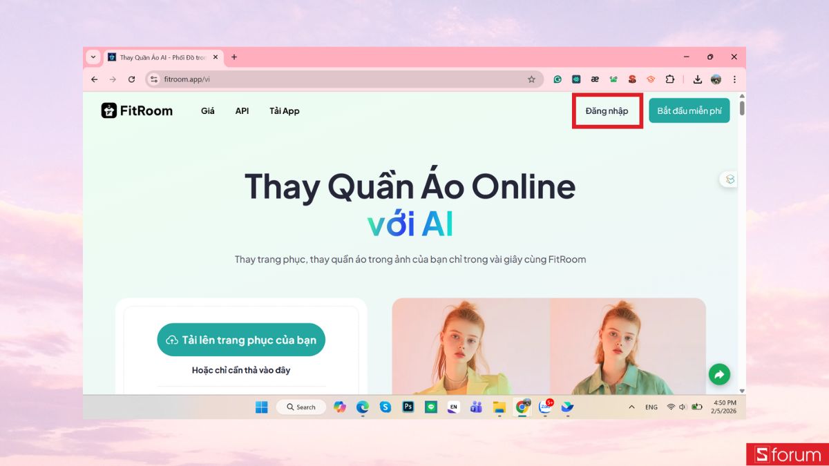 Truy cập và đăng nhập vào Fitroom