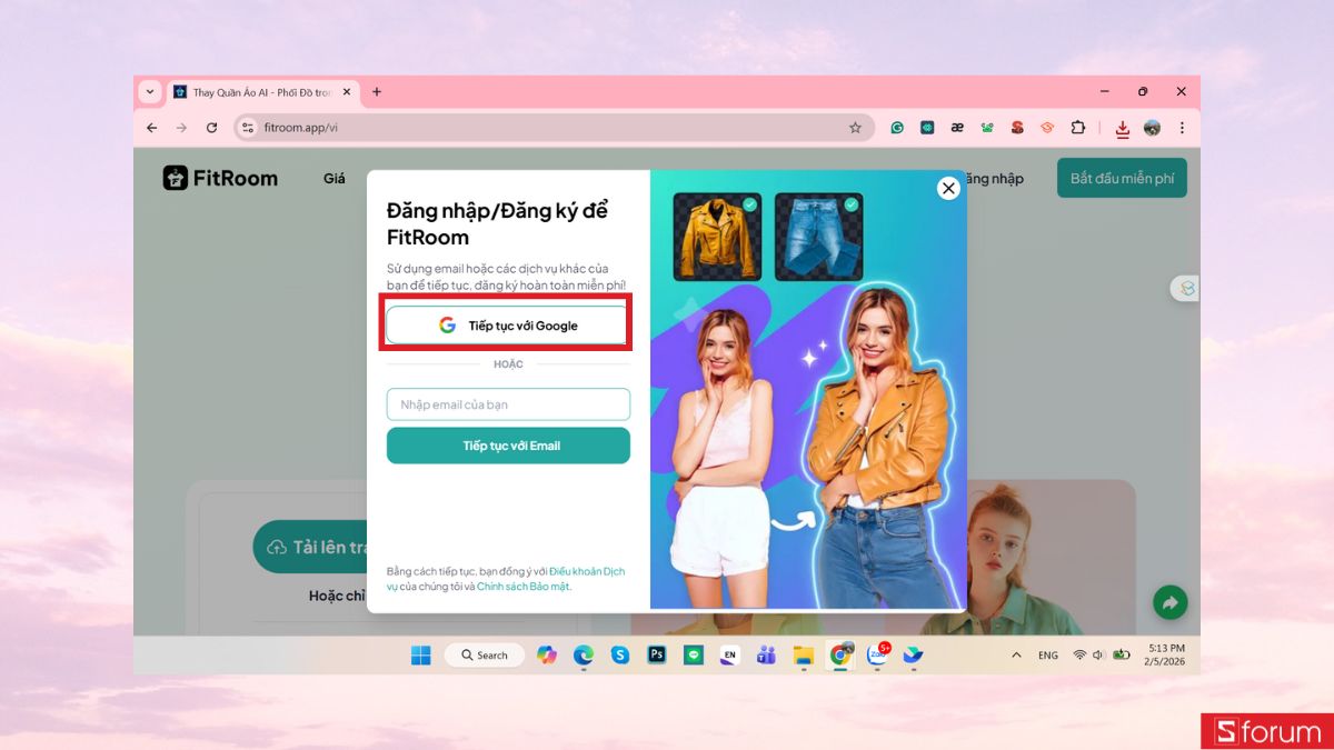 Đăng ký hoặc đăng nhập tài khoản