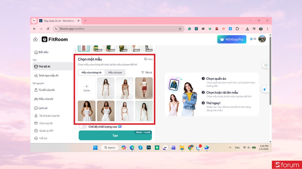 Chọn mẫu có sẵn